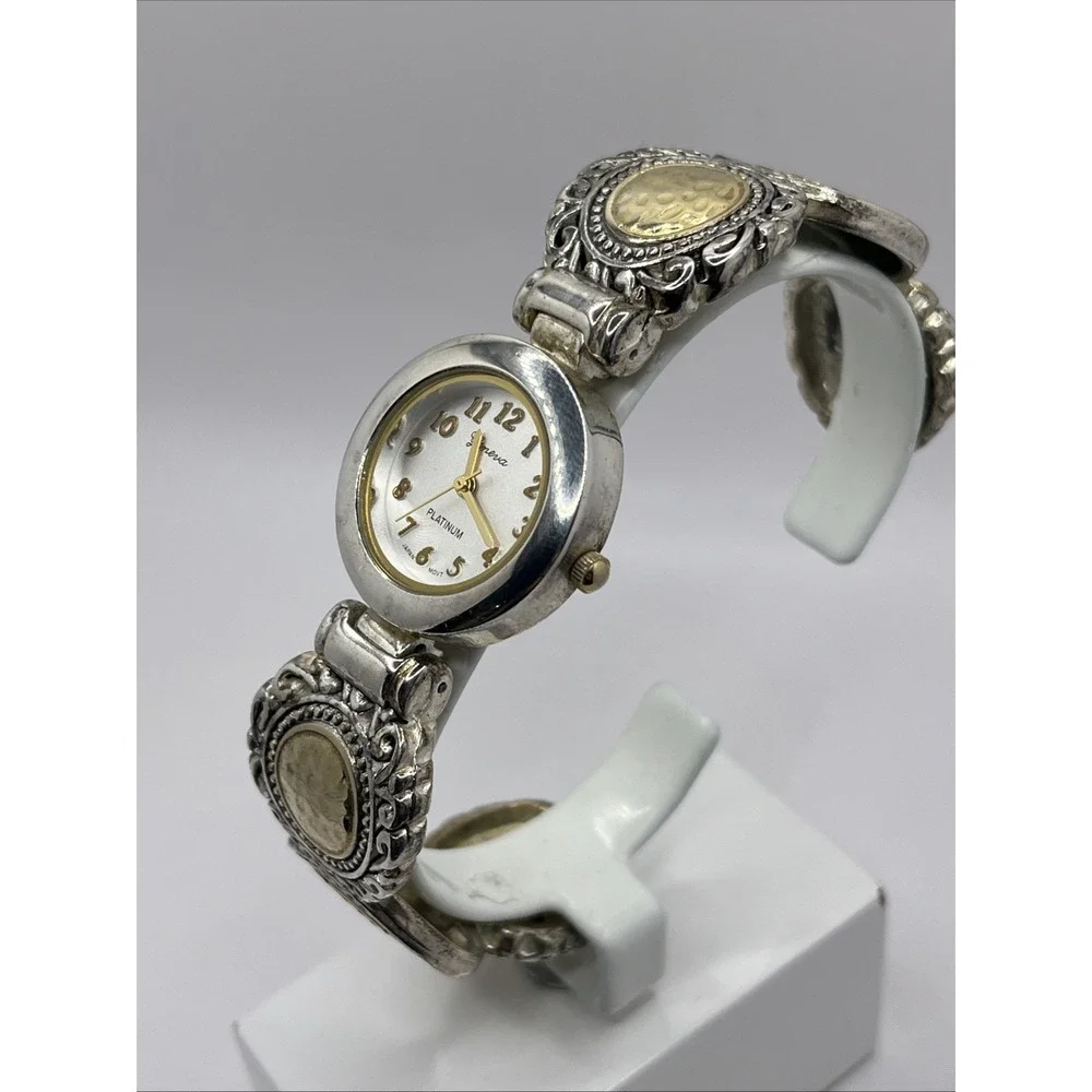 Geneva Platinum Women's Watch Cuff Bracelet Silver Tone‎ 26mm - New Battery